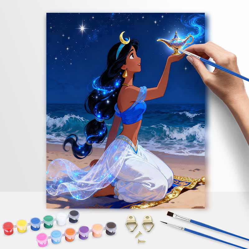 Disney Jasmine Magic Lamp Oil Paint Hand Painting Kit Decoration Classic Style Home Decor Fantasy Princess Wall Art Gift Bedroom Decor