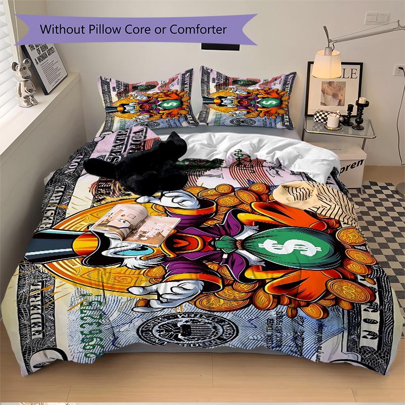 3pcs Duck Dollar Adventure Bedding Set, Includes One Quilt Cover and Two Pillowcases, Bedroom and Guest Room Decoration. T72301123