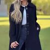 Fall Winter Women Woolen Jacket Lapel Long Sleeves Solid Color Loose Fit Daily Wear Overcoat Casual Streetwear