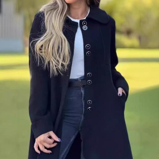 Fall Winter Women Woolen Jacket Lapel Long Sleeves Solid Color Loose Fit Daily Wear Overcoat Casual Streetwear