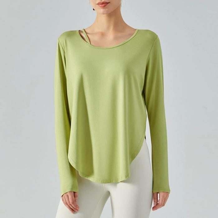 

Single tie-up neckline loose casual fitness clothes long-sleeved blouse running sports wear yoga clothes XL