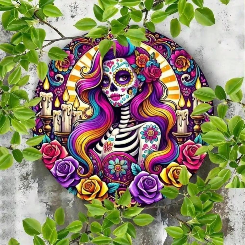 Vintage Mexican Sugar Skull Metal Tin Sign Wall Decor