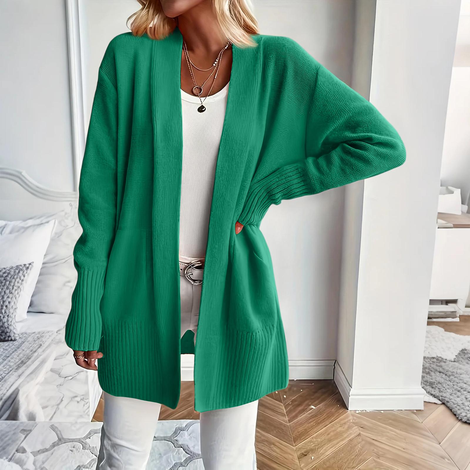 

Women s Long Sleeved Solid Color Medium Length Knitted Cardigan Jacket Sweater Knitted Sweater XS