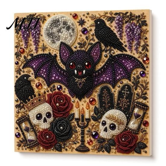 Easy Craft for Beginners Halloween Faux Pearl Painting Kit, DIY Witchcraft Art 3D Handmade Gift Adults Bead Wall Kit Beginners, Holiday Decor Shiny