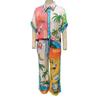 Hawaii Vacation Set Women Short Sleeve Lapel Top Colorful Print Shirt Pants Outfit 2 Pcs
