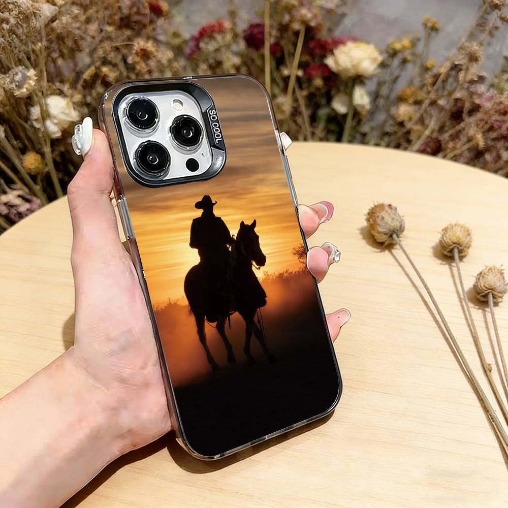 Western cowboy Phone Case For iPhone 17,16,15,14,13,12,11 Plus,Pro Max,XS,Colorful Silver Phone case Funda Cover