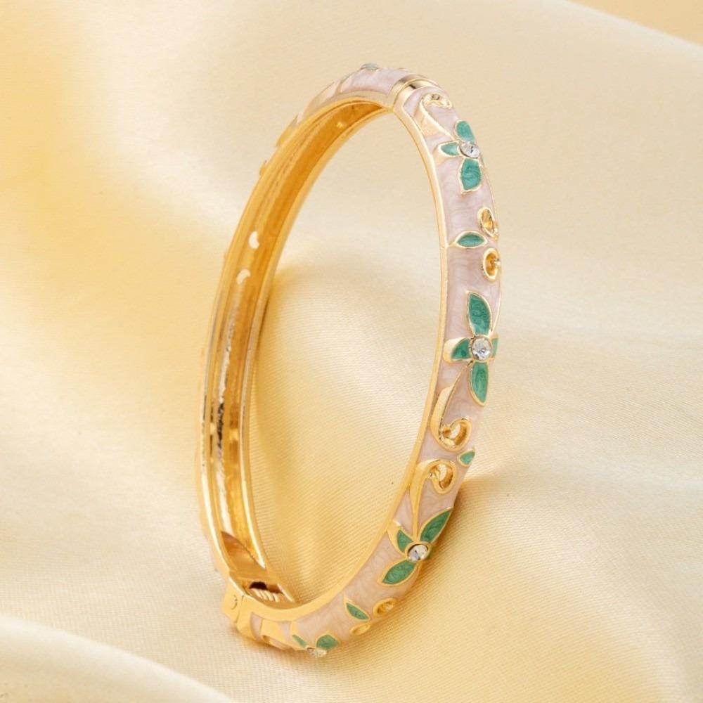 Exquisite Painting Enamel Flower Bangle Lightweight Metal Rhinestone Thin Bracelet Beach Vacation
