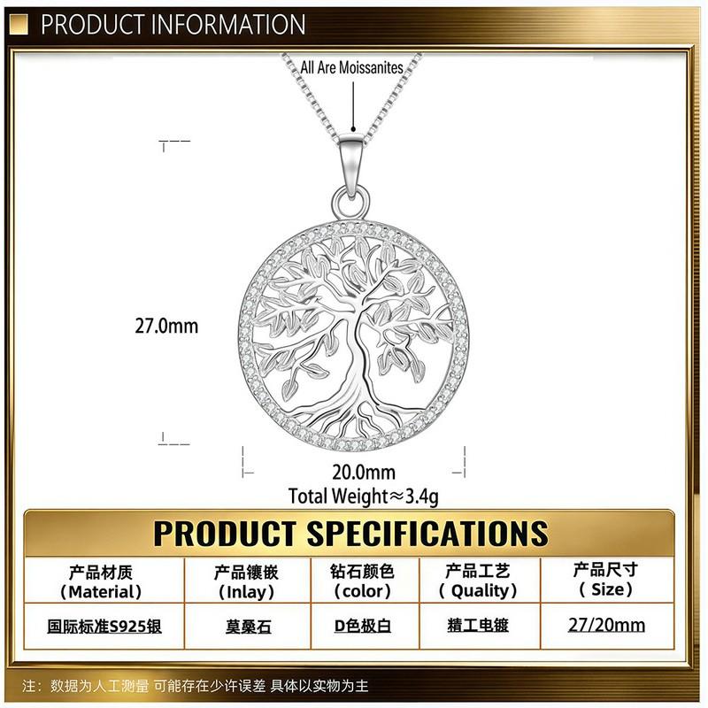 2026 Geometric Hollow Tree Of Life Pendant Necklace Women Sterling Locket Chain With D-Color Moissanite Gold Or