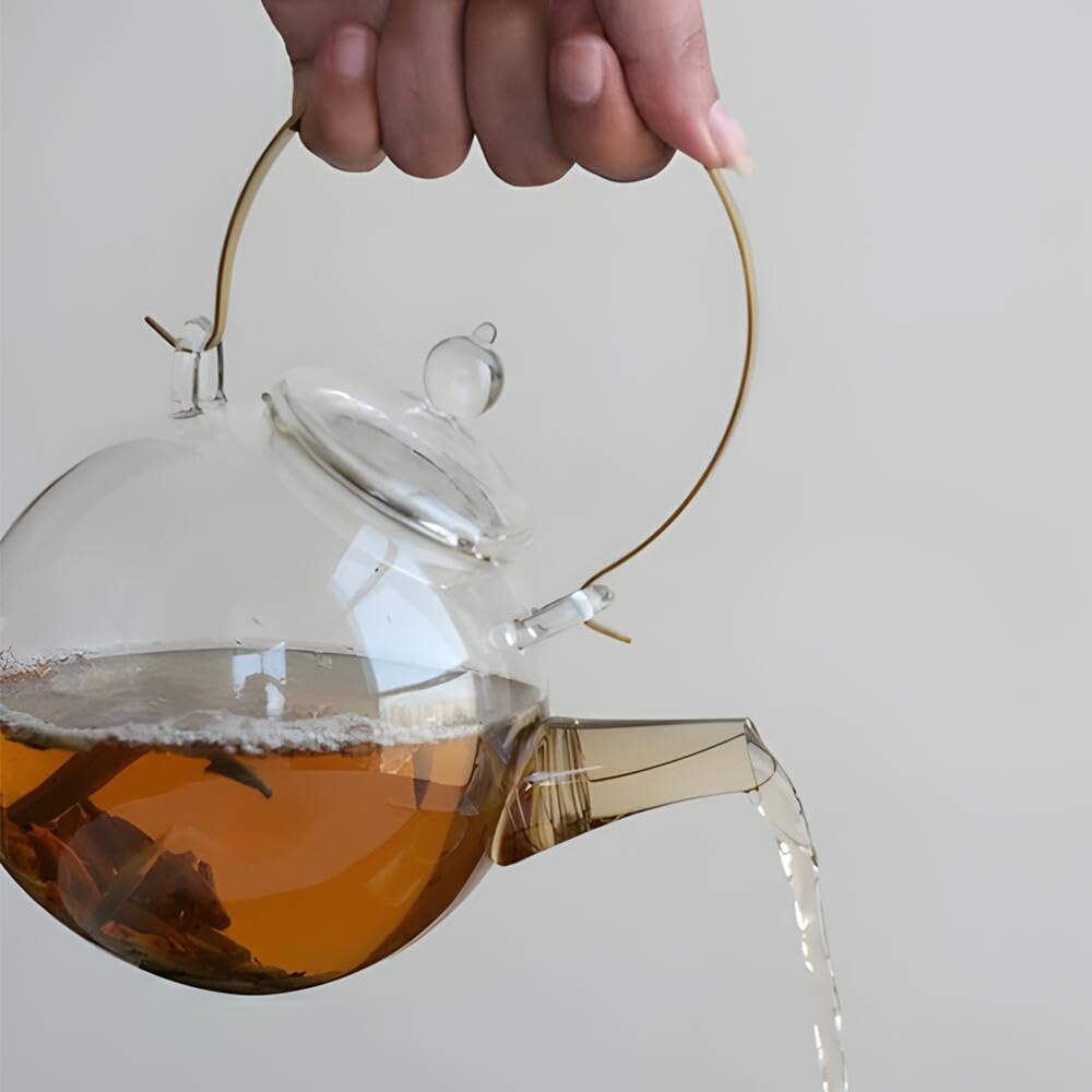 IwaiLoft Handmade Heat-Resistant Glass Teapot with Strainer, Jumping Design, Perfect for Fruit Tea, Loaf Tea, Flower Tea, and Craft Tea, Half Tea,