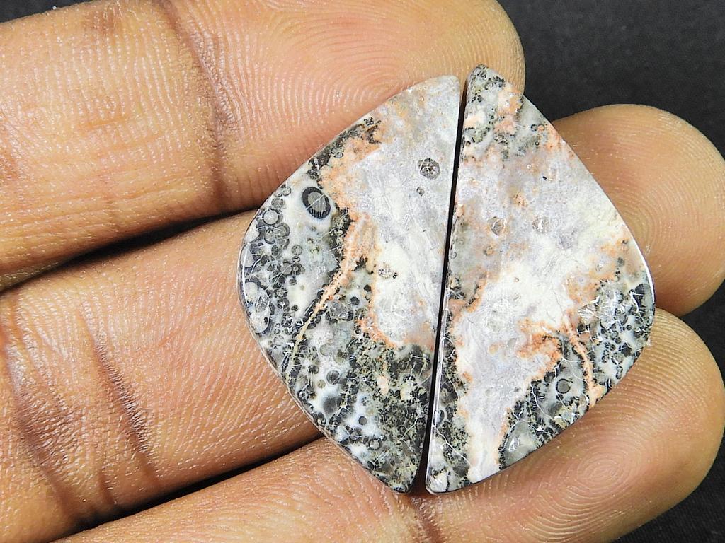 28Cts.Natural Leopard Skin Jasper Matched Pair Handmade Gemstone 14X30X04 MM SK-794