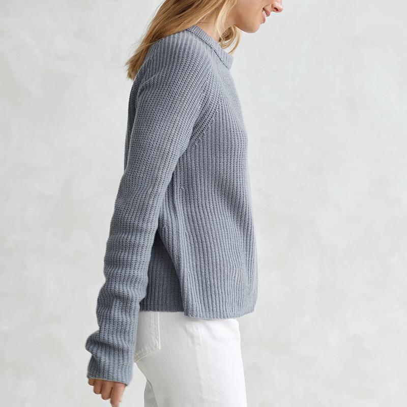 Pulover tricotat de damă toamnă/iarnă 2024, stil european și american, culoare uni, cu gât rotund și mâneci lungi