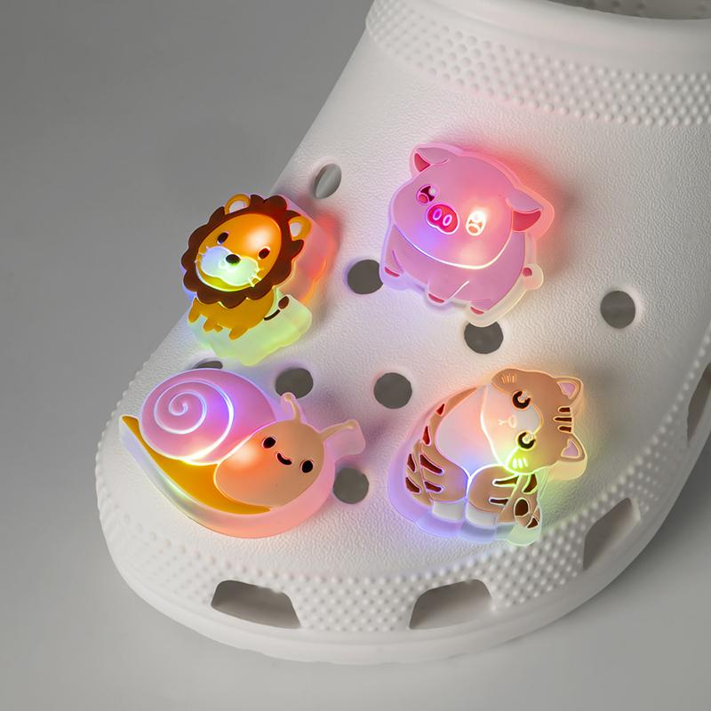 LED Lighted Animals Shoe Charms Pink Hamster Pig Shoe Decorations Pins Women Gifts Dog Cat Penguin Clog Accessories
