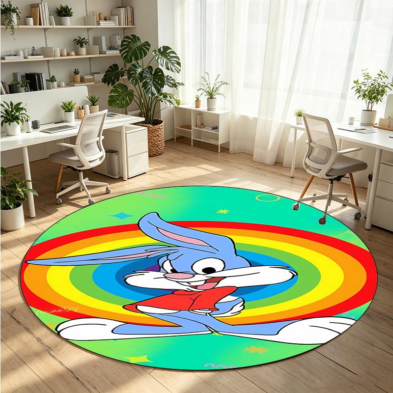 Rabbit Printed Round Crystal Velvet Rug Soft Non Slip Floor Carpet For Bedroom Holiday Gift