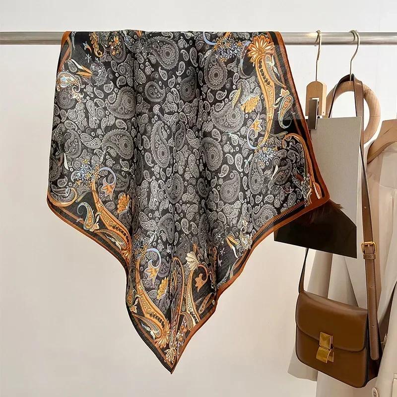 2024 Luxury Animals Floral Print 70cm Cotton Velvet Square Scarf for Women Soft Neckerchief Lady Hijab Neck Tie Hair Headbands