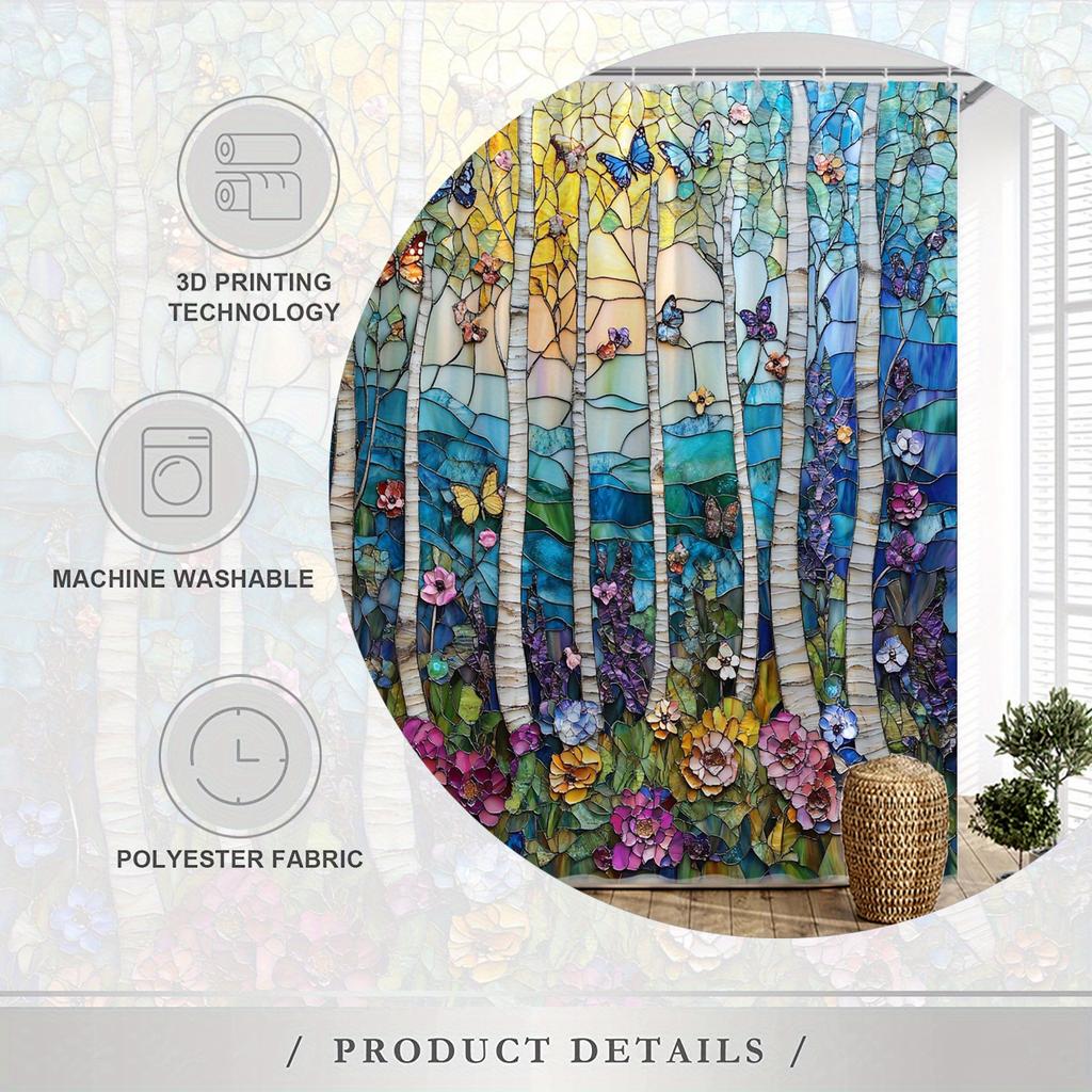 Enchanted Forest with Butterflies and Flowers Waterproof Shower Curtain for Modern Bathroom Decor, Perfect for Home Use