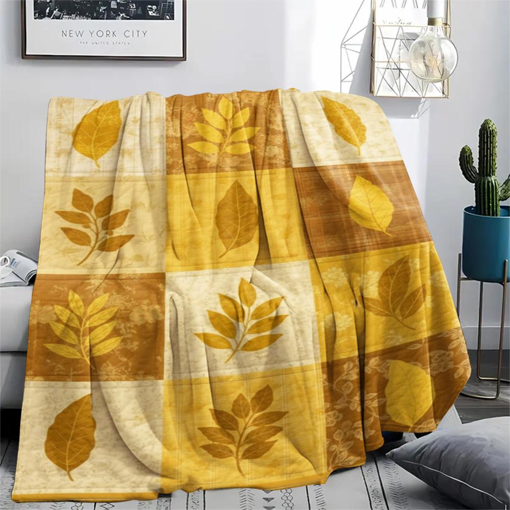 1Pc Patchwork Leaf Print Flannel Blanket, High quality Comfortable for All Seasons, Home Decor, Warmth and Comfort, Perfect for Christmas Gifts68