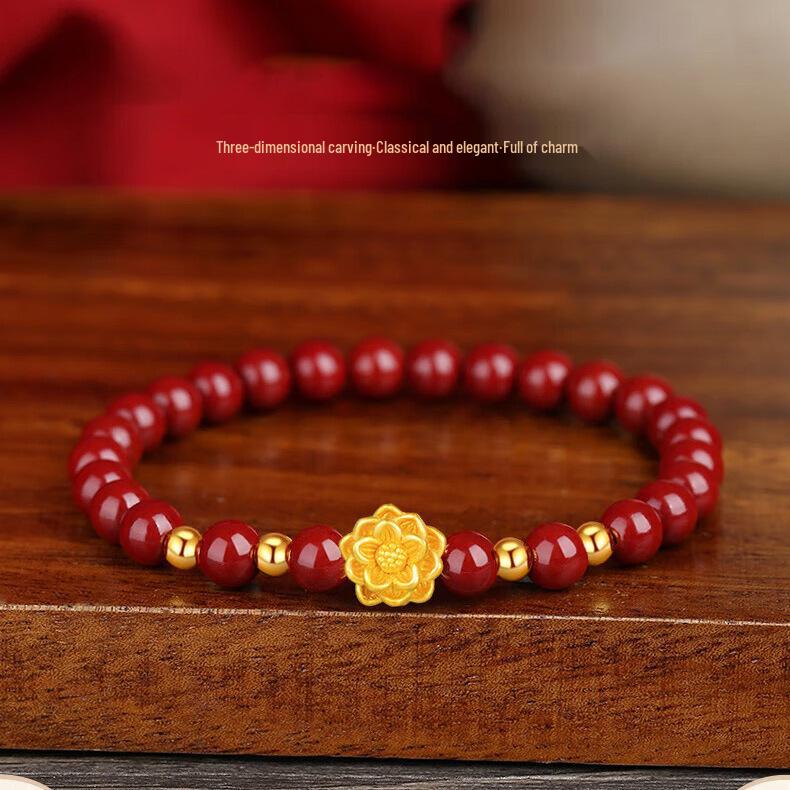 

Lotus Cinnabar Beaded Bracelet for Women - Good Luck Gift for Mother s Day, Mom, or Mother-in-law Birthday Standard Zijin Sand