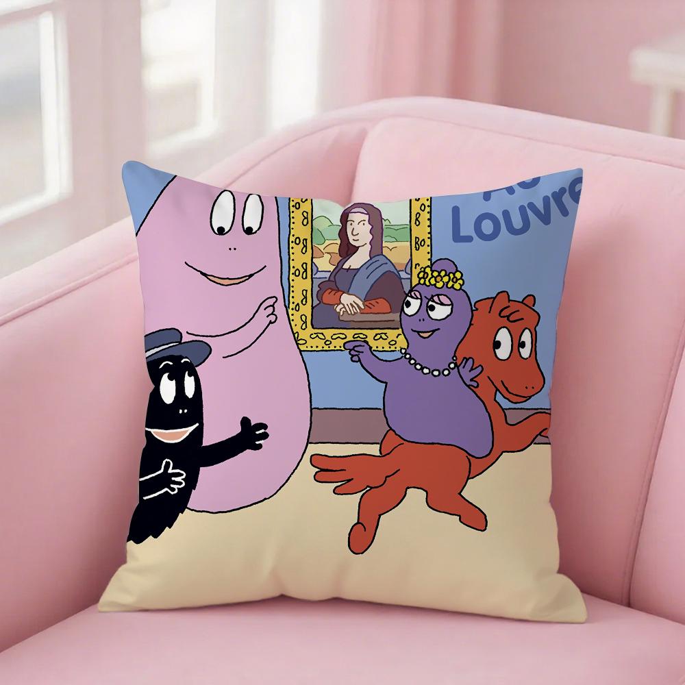 Cartoon Barbapapa Pillow Case Square Double-Sided Printing Short Plush Sofa Cushion Cover Bedroom Bedside Pillow