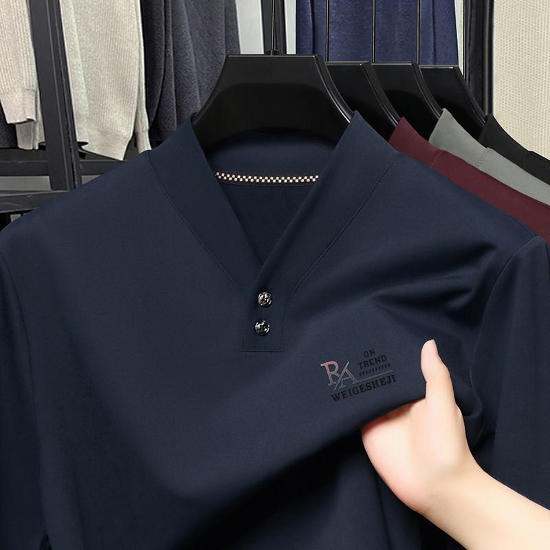 

Качество бренда высокого класса Мужская футболка с V-образным вырезом Осенняя мода Однотонный принт Длинный рукав Удобная Повседневная Изысканная мужская одежда 4XL&Pack of 1 темно-синий