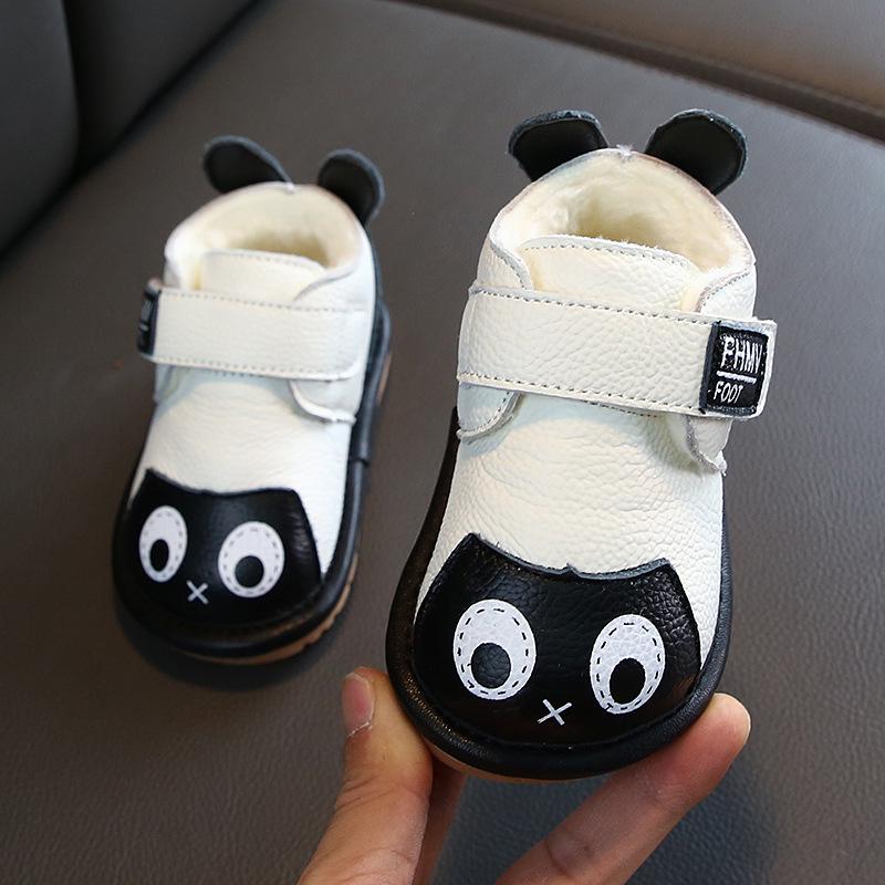 

Зимние хлопковые пинетки на флисовой подкладке - Толстые, уютные пинетки для первых шагов для годовалых девочек Size 16, 12cm inner length белый