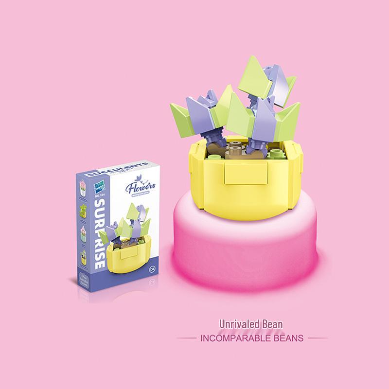 Kids' Educational Interlocking Building Blocks - Flower Potted Plant (Rose & Epiphyllum) Compatible with Top Building Block Models