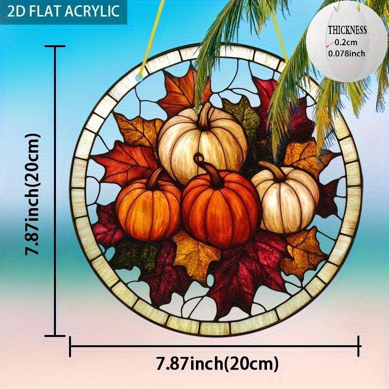 1pc Autumn Pumpkin Sun Catcher - Round Acrylic Stained Glass Style Window Hanging Decor with Pumpkins, Four Seasons Decoration, Novelty Home Decor