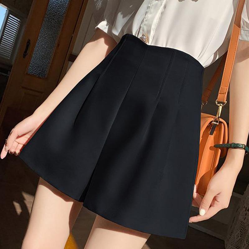 

Однотонные тонкие широкие шорты с высокой талией для женщин XL чёрный