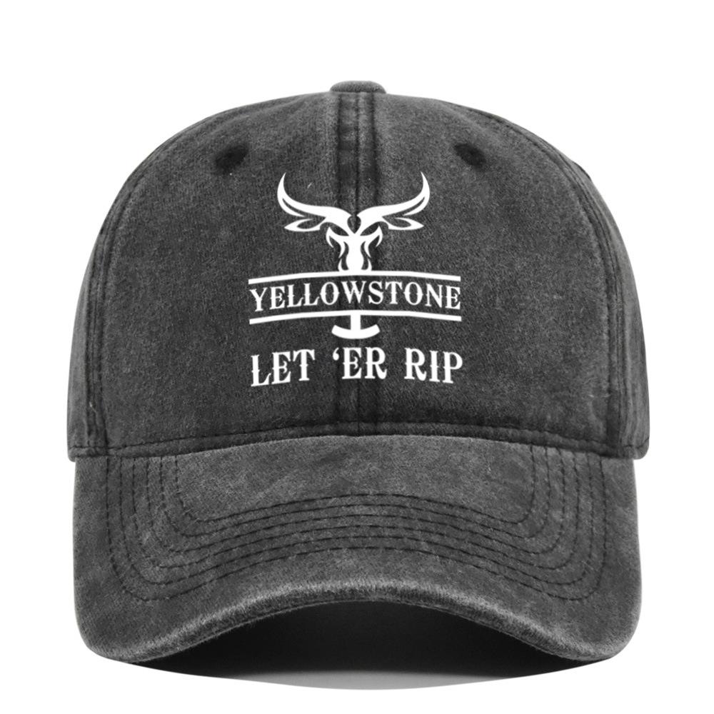 

Retro Baseball Cap Printed Peaked Cap Washed Distressed Visor Cotton Fashion Black