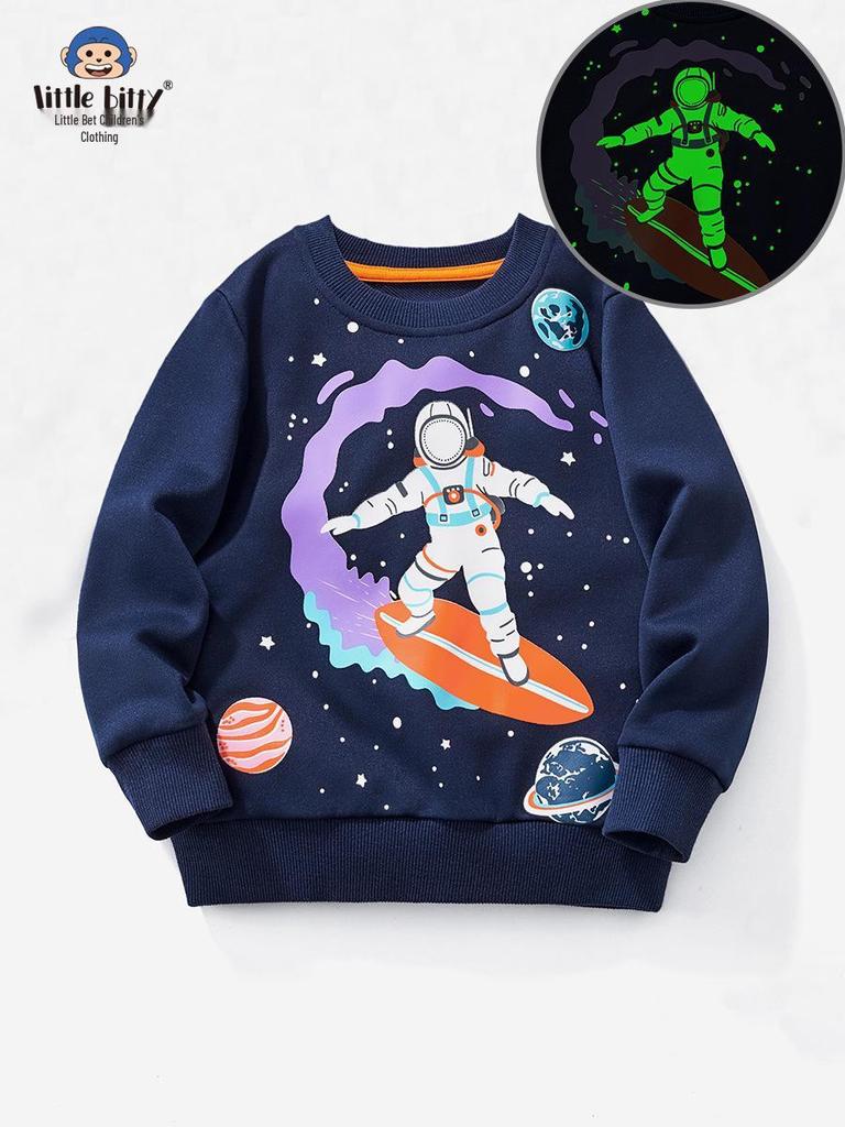 Luminous Astronaut Print Boys' Round Neck Sweatshirt - Autumn Collection