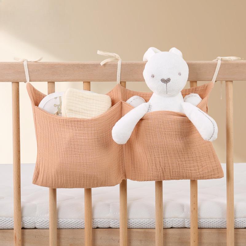 Non-Toxic Baby Crib Storage Bag Cotton Double Pouch Newborn Bed Headboard Organizer For Kids Baby Bedding Diaper Toys Bag