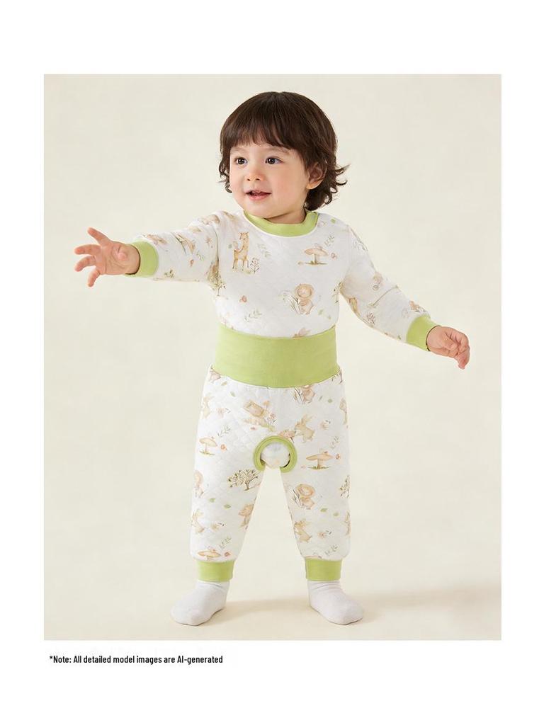 Boys' and Girls' Padded Winter Pants - Warm, High Waist, Open Crotch, Cotton for Belly Protection