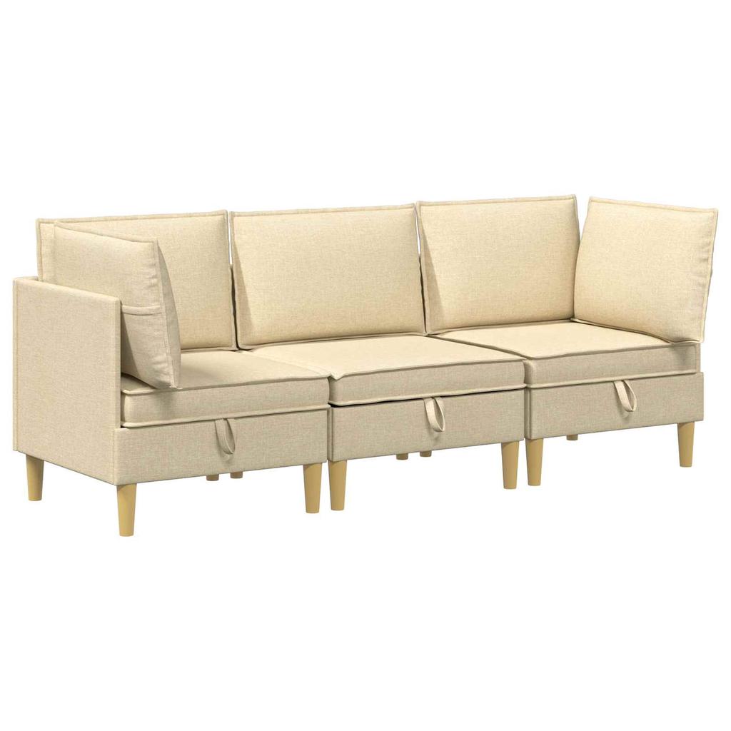 Modular Sofa Set with Storage Space 3 Pcs Cream Fabric