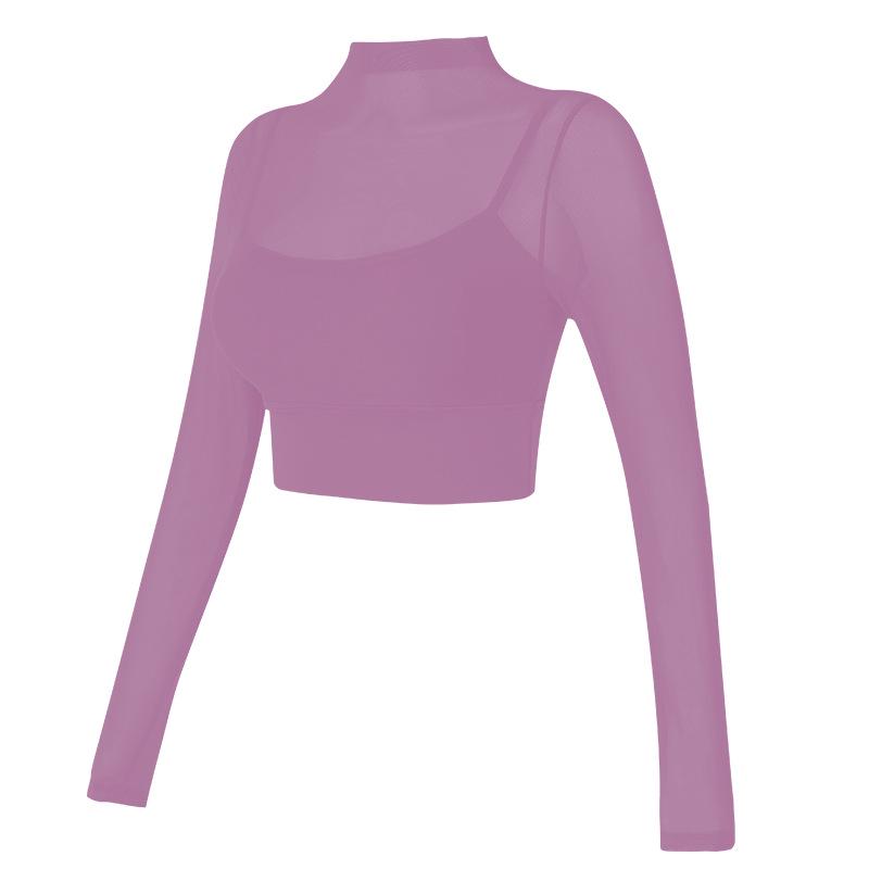 High-Value Mesh Yoga Suit with Chest Pads for Women – Two-Piece Fitness Top for Autumn/Winter Running and Training