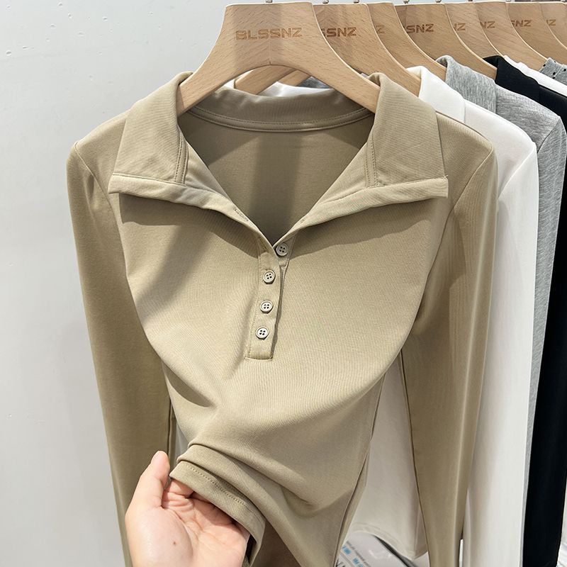 

Белая рубашка поло с лацканами, с длинными рукавами, женский дизайн 2025, новый топ на пуговицах, нижнее белье, базовая рубашка, весенняя одежда Sand apricot camel S