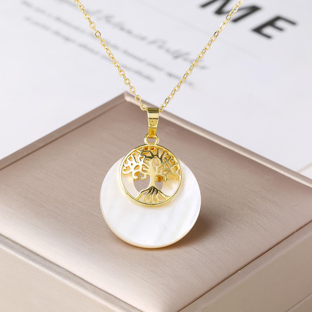 Gold/Sliver New Fashion Abalone Shell Pendant Necklace Cute Owl Turtle Tree of Life Charm Necklace for Women Party Jewelry Gift