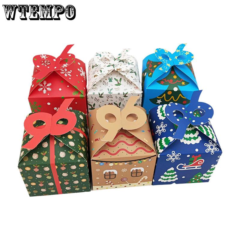 WTEMPO Christmas Gift Boxes Creative DIY Foldable Printed Treat Boxes Holiday Party Favor Supplies Xmas Presents Packaging Boxes