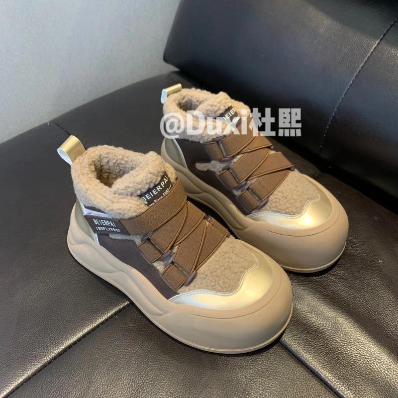 6 Velvet High-top Little White Shoes Cotton Shoes Women's Winter New Board Shoes Bread Casual Lamb Wool Warm