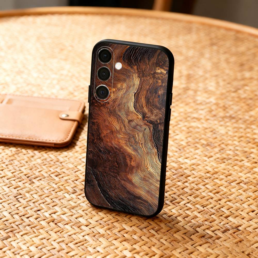 N-Natural W-Wood G-Grain Art Phone Case For Samsung  A73,72,71,A52,51,40,41,A22,A32,31,A13, Soft Black Shell