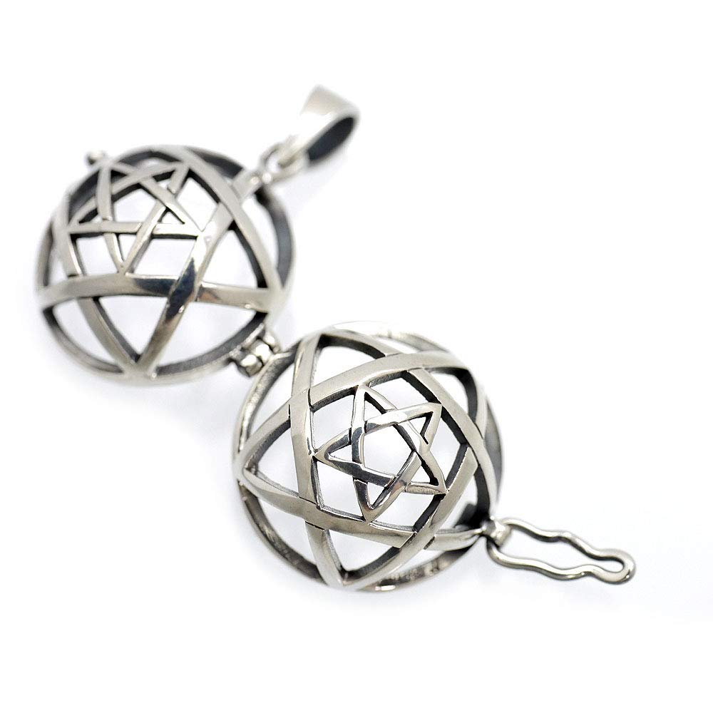 Silber Eins 925 Sterlingsilber Gamelan-Kugel Pentagramm Anhänger Top für Männer, Größe A4