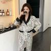 Spring and Autumn new leopard print ice silk green fruit green pajamas women's long-sleeved loungewear suit high-end cardigan