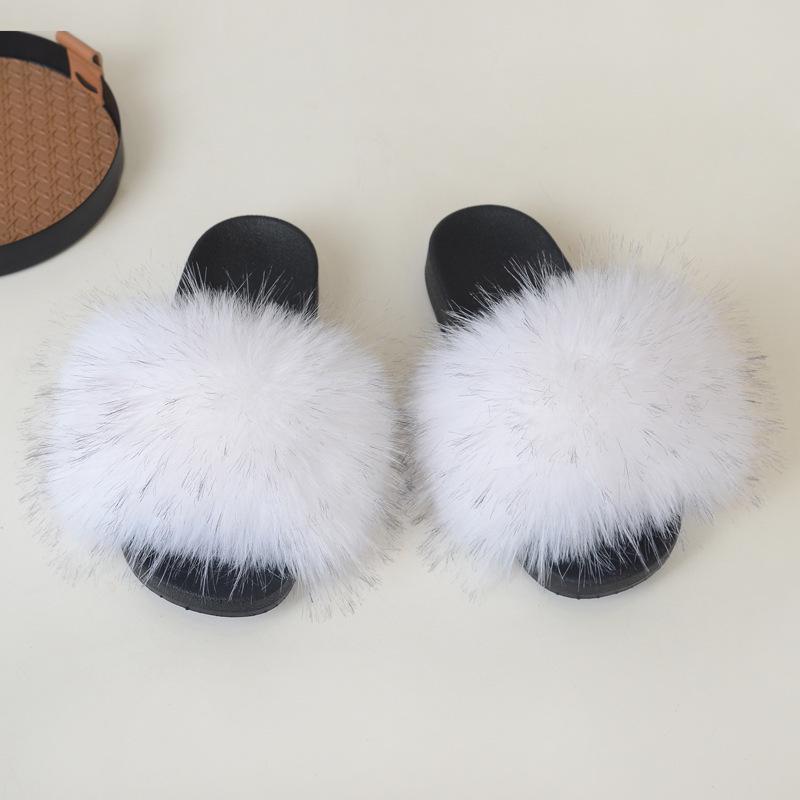 Women's Faux Fur Furry Slippers, Non-Slip Indoor/Outdoor