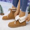 Women's Plus-Size Thick-Soled Snow Boots - Winter New Style, Retro, Short Ankle, Lace-Up, Fleece-Lined, Thick & Warm