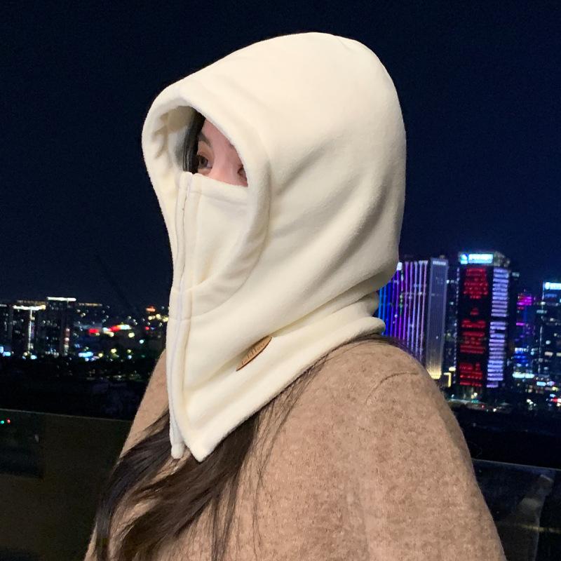 Women S Winter Warm Scarf Hat Integrated Cap For Outdoor Cycling Windproof Solid Color