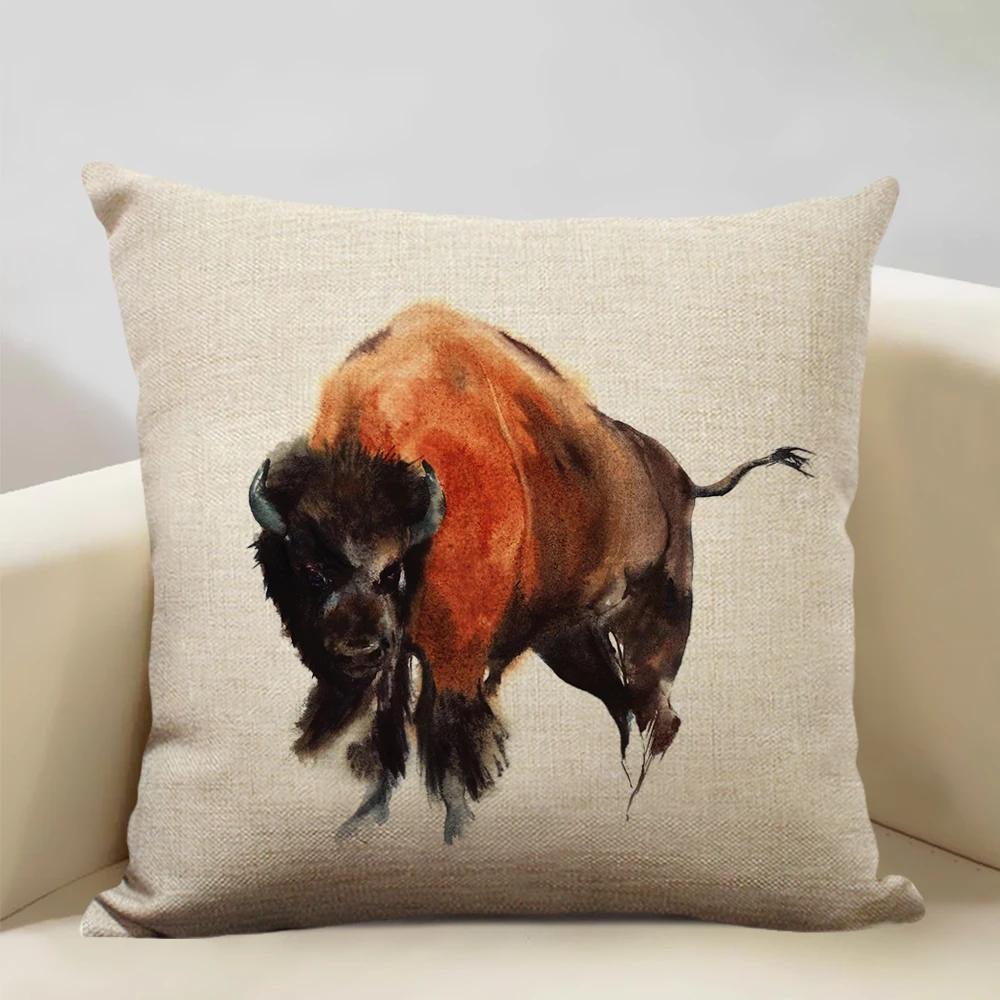 Watercolor Animal Horse Chicken Lizard Cow Antelope Decorative Pillow Case 45x45cm Cushion Cover for Sofa Home Decor