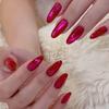 Pitaya Color Rose Red Shiny Cat Eye Manicure Almond Fake Nails