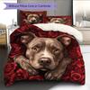 Pitbull and roses Pattern Bedding Home Decoration Birthday Gift (1 * duvet cover + 2 * pillowcase, without core)