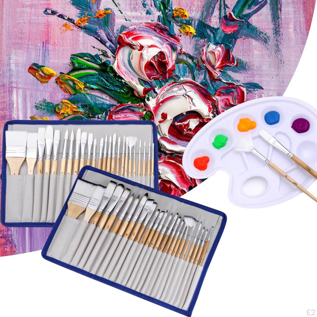 24Pcs Artist Brushes Acrylic Oil en Nylon Hair for Kids Adult Gouache