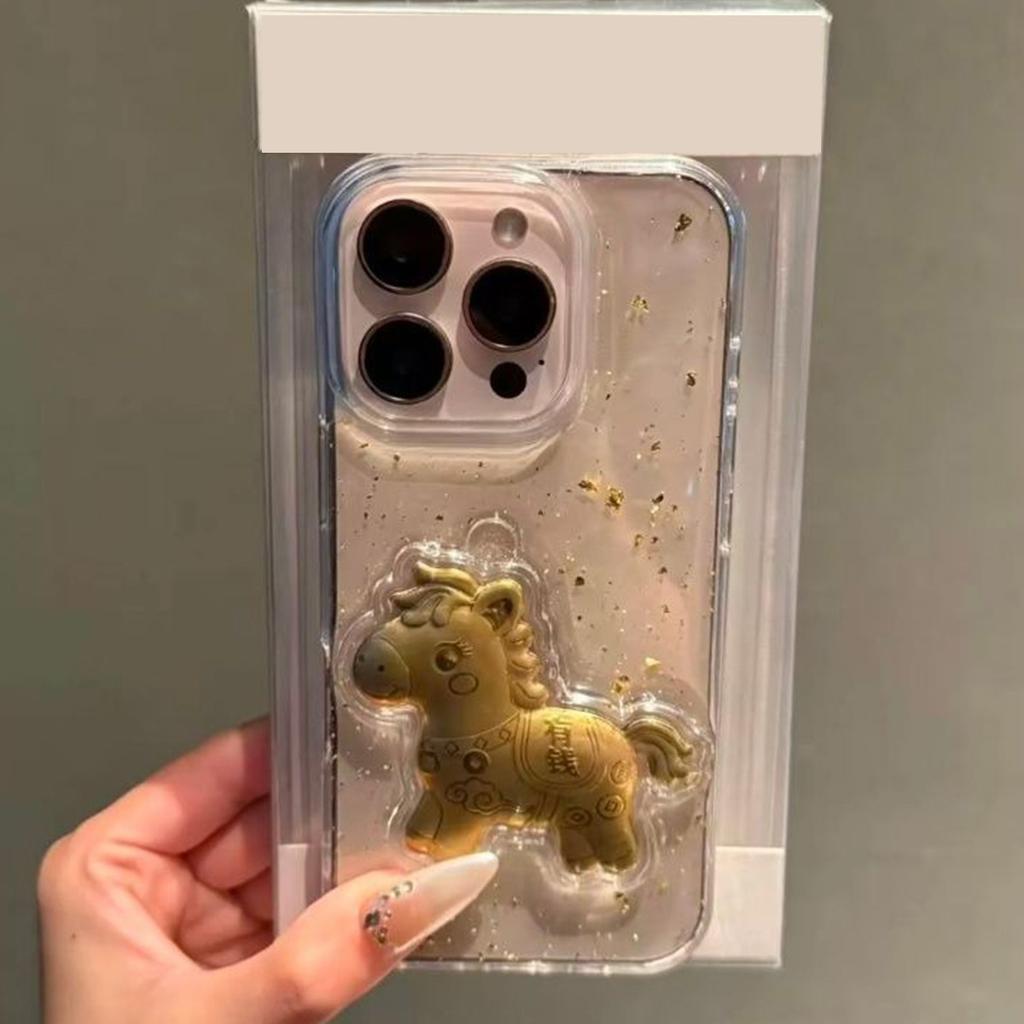 Three-dimensional Glue Phone Case Year of The Horse for Apple 17PROMAX Internet Celebrity Small Fresh Minimalist Style Glue Phone Case