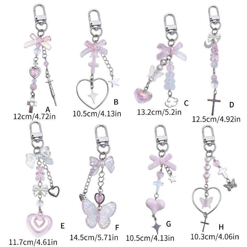 Modischer Herz-Schmetterling-Schleifenknoten-Anhänger Süßes Handy-Lanyard Taschen-Dekoration Tragbares Hänge-Lanyard für Mädchen Frauen