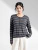 Women's Long Sleeve Merino Wool Striped Base Layer T-shirt, Autumn/Winter Outerwear or Innerwear, Cardigan Top.